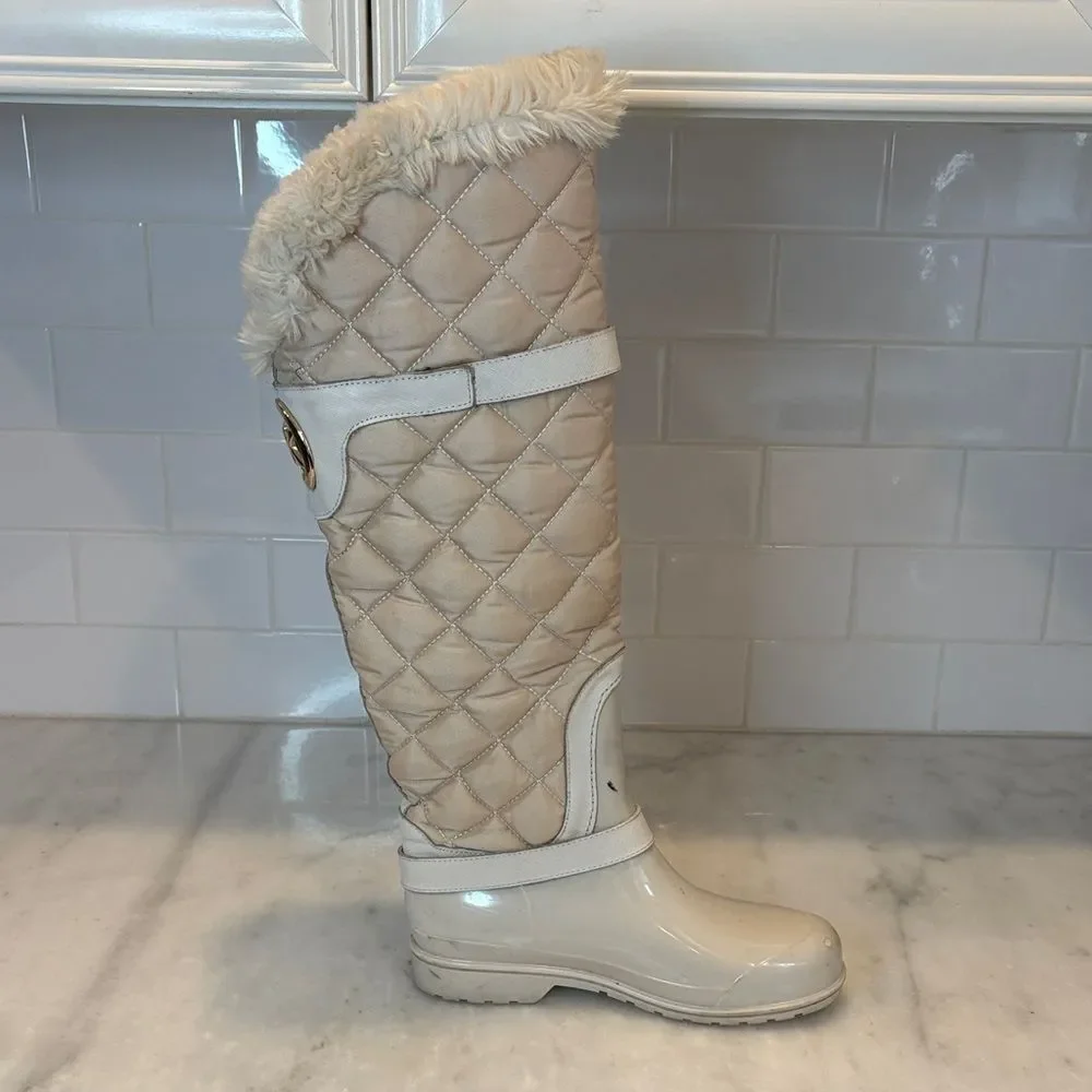 Michael Kors Boots Fulton Harness Quilted Tall Fur Lined Rainboots Winter Size 6